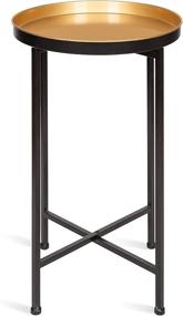 img 2 attached to 🌟 Modern Minimalist Foldable Tray Accent Table by Kate and Laurel - 14"x 14"x 25.75" - Black and Gold - Detachable Magnetic Tabletop