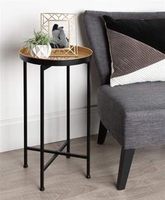 img 1 attached to 🌟 Modern Minimalist Foldable Tray Accent Table by Kate and Laurel - 14"x 14"x 25.75" - Black and Gold - Detachable Magnetic Tabletop