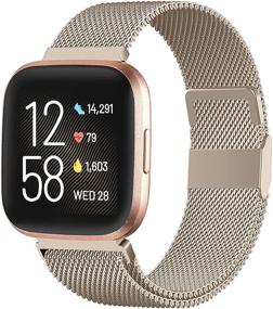 img 4 attached to 🍾 Premium Champagne Metal Mesh Magnetic Band for Fitbit Versa Smartwatch - Compatible with Versa 2/Versa/Versa Lite - Stylish Bracelet Strap for Women Men