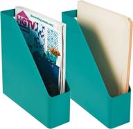 📂 mdesign teal blue file folder bin storage organizer - vertical with handle - keep your office neat and tidy - holds notebooks, binders, envelopes, magazines - 2 pack логотип