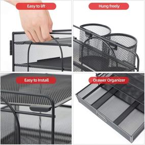 img 2 attached to 📚 Marbrasse Black Mesh Desktop File Organizer with Pen Holder and Paper Tray – Ideal for Home Office Organization