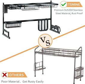 img 2 attached to 🔀 Adjustable Over the Sink Dish Drying Rack - Large Dish Rack Drainer for Kitchen Organization, Storage Space Saver Shelf Holder with 7 Utility Hooks (32-39.5 inch Sink Size)