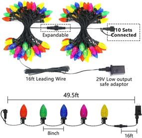 img 1 attached to 🎄 Расширяемые 50 светодиодных огней на 15 метров, водонепроницаемые зеленые провода, рождественские гирлянды C9 для наружного и внутреннего использования - плагинные феерические огни для рождественской ёлки, террасы, вечеринки (многоцветные)