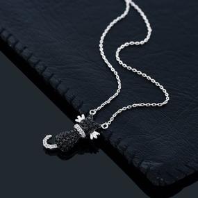 img 2 attached to 🐱 Gemstone King 925 Sterling Silver Round Zirconia Sitting Black Cat Pendant Necklace with 18 Inch 925 Sterling Silver Chain