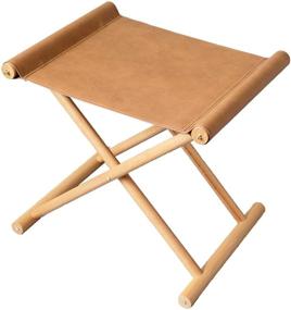 img 3 attached to 🦙 Vegan Soft Leather Foldable Foot Stool Vanity Ottoman with Solid Beech Wood Frame - Van Dyke Brown