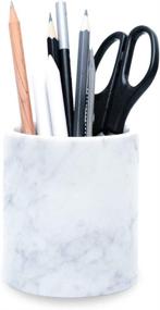 img 4 attached to 🖊️ White JIMEI Natural Marble Pencil Pen Holder Stand for Desk, Makeup Brush Cup for Girls, Bathroom Tumbler Cup, Durable Office & Home Organizer Pencil Holder