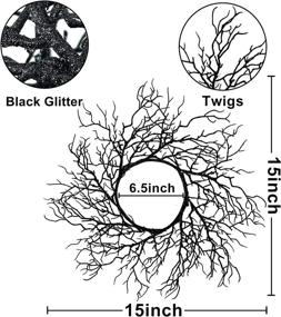 img 3 attached to 🎃 15-Inch Halloween Wreath for Front Door Decorations - Artificial Black Glittered Twigs, Scary Wreath for Indoor/Outdoor Home Party, Porch, Door, Wall Decor