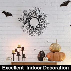 img 1 attached to 🎃 15-Inch Halloween Wreath for Front Door Decorations - Artificial Black Glittered Twigs, Scary Wreath for Indoor/Outdoor Home Party, Porch, Door, Wall Decor