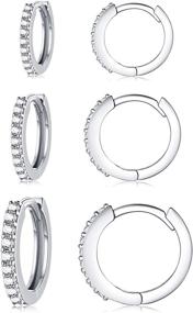 img 4 attached to Stylish Silver Hoop Earrings Set: Small Sterling Silver Huggie Earrings with Cubic Zirconia, Perfect for Women, Girls, Men, and Teens (8mm/10mm/12mm)