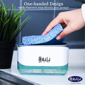 img 3 attached to 🧼 OMAIA 2-in-1 Kitchen Soap Dispenser with Sponge Holder - Dishwashing Liquid Dispenser for Kitchen - Essential Kitchen Gadgets - Sink Countertop Organizer - Dish Soap Dispenser for Kitchen Sink