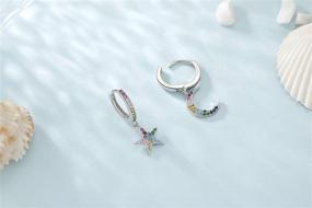 img 2 attached to 🌙✨ Presentski Small Mismatched Asymmetrical Cute Silver Star Moon Dangle Earrings - Colorful Women's Girls Birthday Gift