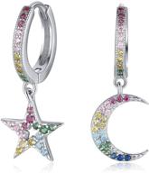 🌙✨ presentski small mismatched asymmetrical cute silver star moon dangle earrings - colorful women's girls birthday gift logo