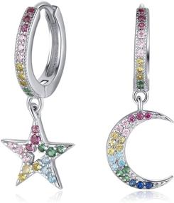 img 4 attached to 🌙✨ Presentski Small Mismatched Asymmetrical Cute Silver Star Moon Dangle Earrings - Colorful Women's Girls Birthday Gift