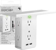 socket shelf: 8 port surge protector wall outlet with shelf, 6 outlet extenders, 2 usb charging ports - etl listed logo