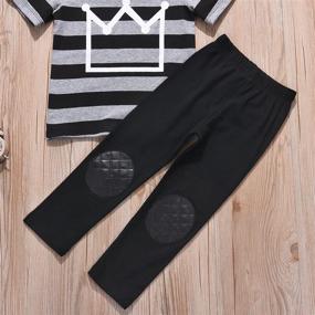 img 1 attached to Happy Town 2pcs Little Boys Short Sleeve 👕 Striped Crown Print T-Shirt and Pants Matching Set Summer Clothes