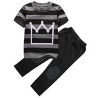 happy town 2pcs little boys short sleeve 👕 striped crown print t-shirt and pants matching set summer clothes logo