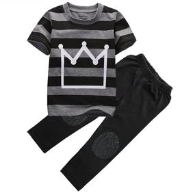 img 4 attached to Happy Town 2pcs Little Boys Short Sleeve 👕 Striped Crown Print T-Shirt and Pants Matching Set Summer Clothes