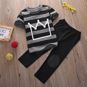 img 3 attached to Happy Town 2pcs Little Boys Short Sleeve 👕 Striped Crown Print T-Shirt and Pants Matching Set Summer Clothes