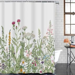 img 3 attached to TOMPOP Vintage Floral Border Shower Curtain with Colorful Botanical Engraving Style - Herbs, Wild Flowers, and Waterproof Polyester Fabric - 72 x 72 inches Set with Hooks