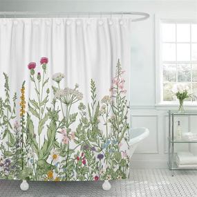 img 4 attached to TOMPOP Vintage Floral Border Shower Curtain with Colorful Botanical Engraving Style - Herbs, Wild Flowers, and Waterproof Polyester Fabric - 72 x 72 inches Set with Hooks