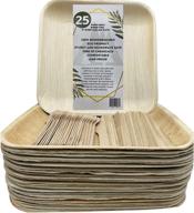 🌱 25-pack sturdy biodegradable bamboo square plates and cutlery set - eco friendly, 100% natural palm leaf, organic, elegant design - ideal for backyard parties logo
