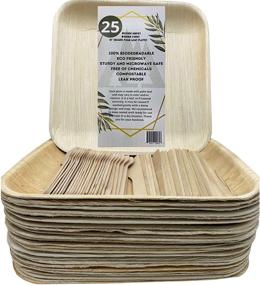 img 4 attached to 🌱 25-Pack Sturdy Biodegradable Bamboo Square Plates and Cutlery Set - Eco Friendly, 100% Natural Palm Leaf, Organic, Elegant Design - Ideal for Backyard Parties