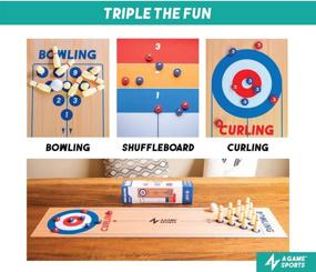 img 2 attached to 🎮 Portable 3-in-1 Tabletop Game: Shuffleboard, Curling, and Bowling (10” x 40”), Ideal for Indoor and Outdoor Family Fun