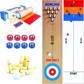 img 4 attached to 🎮 Portable 3-in-1 Tabletop Game: Shuffleboard, Curling, and Bowling (10” x 40”), Ideal for Indoor and Outdoor Family Fun