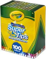 набор маркеров crayola super tips 100 штук - разноцветные, маркеры на водной основе для детей - идеальный художественный набор логотип