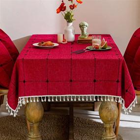 img 4 attached to 🍽️ Embroidered Checkered Tablecloth Decor by Mokani