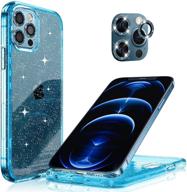 📱 hoerrye iphone 12 pro max phone case for women, with 3 camera lens protectors, pc hard cover for military grade protection, never yellow, full cover 6.7" accessories - glitter blue logo