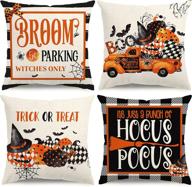 🎃 modovos 4pcs 18×18 inch halloween pillow covers: stylish pumpkin decor linen pillow cases for sofa couch - halloween black pillow covers included! логотип