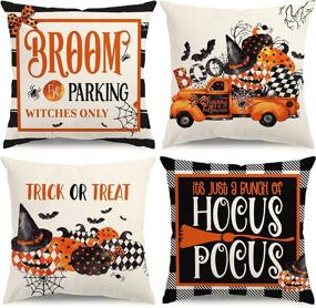 img 4 attached to 🎃 MODOVOS 4pcs 18×18 Inch Halloween Pillow Covers: Stylish Pumpkin Decor Linen Pillow Cases for Sofa Couch - Halloween Black Pillow Covers Included!