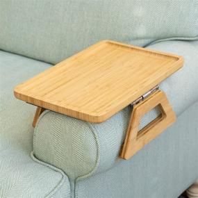 img 4 attached to Clip On Tray Sofa Table for Wide Couches - Signature Home Couch Arm Tray Table: 🛋️ Portable TV Table and Side Table for Small Spaces. Stable Sofa Arm Table for Eating and Drinks.