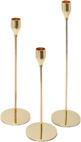 img 3 attached to 🕯️ Tall Metal Candle Holders Set of 3 - Gold Candlestick Stand for Taper Candles, Decorative Centerpiece for Party, Wedding, Dining, Living Room - Fits 3/4 Inch Thick Candles & LED Candles