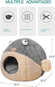 img 3 attached to 🐱 Indoor Cat Beds - Washable Cat Bed Cave with Cushioned Pillow, Plush Cotton Pet Bed, Pufferfish Cat House Design, Grey, Multiple Sizes