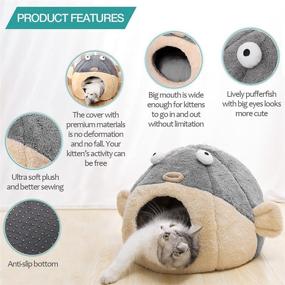 img 2 attached to 🐱 Indoor Cat Beds - Washable Cat Bed Cave with Cushioned Pillow, Plush Cotton Pet Bed, Pufferfish Cat House Design, Grey, Multiple Sizes