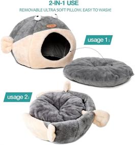 img 1 attached to 🐱 Indoor Cat Beds - Washable Cat Bed Cave with Cushioned Pillow, Plush Cotton Pet Bed, Pufferfish Cat House Design, Grey, Multiple Sizes