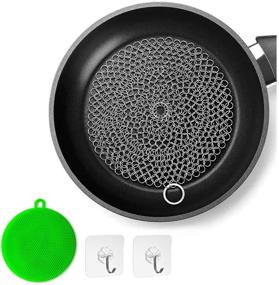 img 4 attached to 🧼 ROLISY 7-Inch Stainless Steel Chainmail Cast Iron Cleaner Set with Silicone Sponge, 2 Hooks - Hygienic, Rust-Proof, and Durable Cookware Cleaner for Skillets, Woks, Pots, and Pans