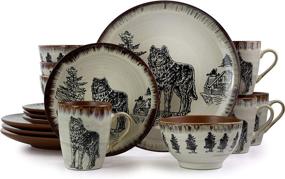 img 4 attached to Exquisite Elama Majestic Stoneware Dinnerware featuring Wolf Design - Elevate Your Dining Experience!