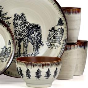 img 2 attached to Exquisite Elama Majestic Stoneware Dinnerware featuring Wolf Design - Elevate Your Dining Experience!