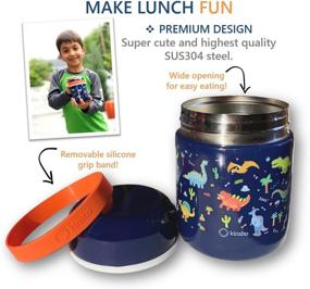 img 2 attached to 🦕 Leakproof Dinosaur Thermos for Hot Food - Insulated Stainless Steel Wide Mouth Jar, Perfect for Kids Lunch, Toddlers Day Care, Pre-School - 10 oz 300 ML Blue Orange