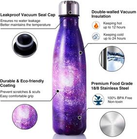 img 2 attached to 🌌 HGDGears 17oz Stainless Steel Water Bottle - Double Wall Vacuum Insulated Flask - BPA Free - Leak Proof Cola Shape Thermos - Brush Included - Galaxy Purple