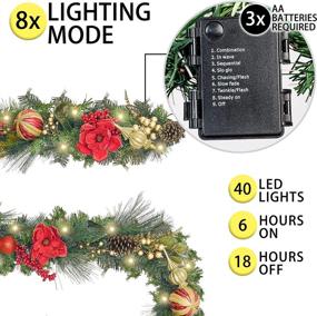 img 2 attached to Valery Madelyn Pre-Lit 9 Feet Luxury Red Gold Christmas Garland: Illuminate Your Xmas Decor with LED Lights and Elegant Ornaments!