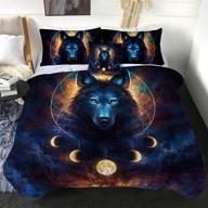 wolf queen comforter set - dream catcher by jojoesart - 4 piece galaxy wolf bedding set with lunar eclipse design - soft, comfortable, and machine washable - includes 1 comforter, 2 pillow shams, and 1 cushion cover logo