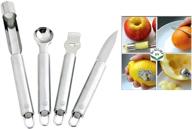 newline ny stainless steel fruit kitchen helpers set - zester grater with channel knife, apple cupcake corer, fruit and melon scooper, fruit & veggie cutting knife (4-piece set) logo