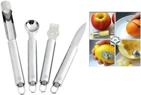 img 4 attached to Newline NY Stainless Steel Fruit Kitchen Helpers Set - Zester Grater with Channel Knife, Apple Cupcake Corer, Fruit and Melon Scooper, Fruit & Veggie Cutting Knife (4-Piece Set)