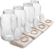 🍯 4 pack of 1 gallon glass jars with plastic airtight lid - wide mouth, easy clean, dishwasher safe - ideal for kombucha, kefir, canning, fermentation, food storage - includes muslin cloth and rubber band logo