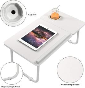 img 2 attached to Spessn White Laptop Table for Bed - Portable Foldable Desk 🛏️ with Cup Holder for Eating, Writing, Study and Drawing on Sofa or Couch