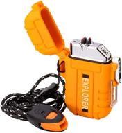 🔥 orange usb rechargeable dual arc plasma lighter - windproof and waterproof flameless electric lighter with emergency whistle for outdoor adventures, survival, tactical camping logo